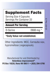 D-Serine bottle side label shows ingredients and no magnesium stearate