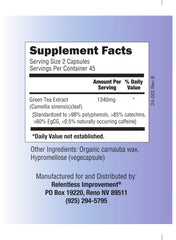 Relentless Improvement EGCG 670mg per capsule for maximum potency per dose.
