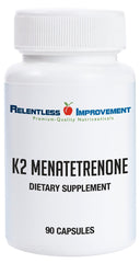 Relentless Improvement Vitamin K2 MK4 bottle pour highlighting high potency for daily support