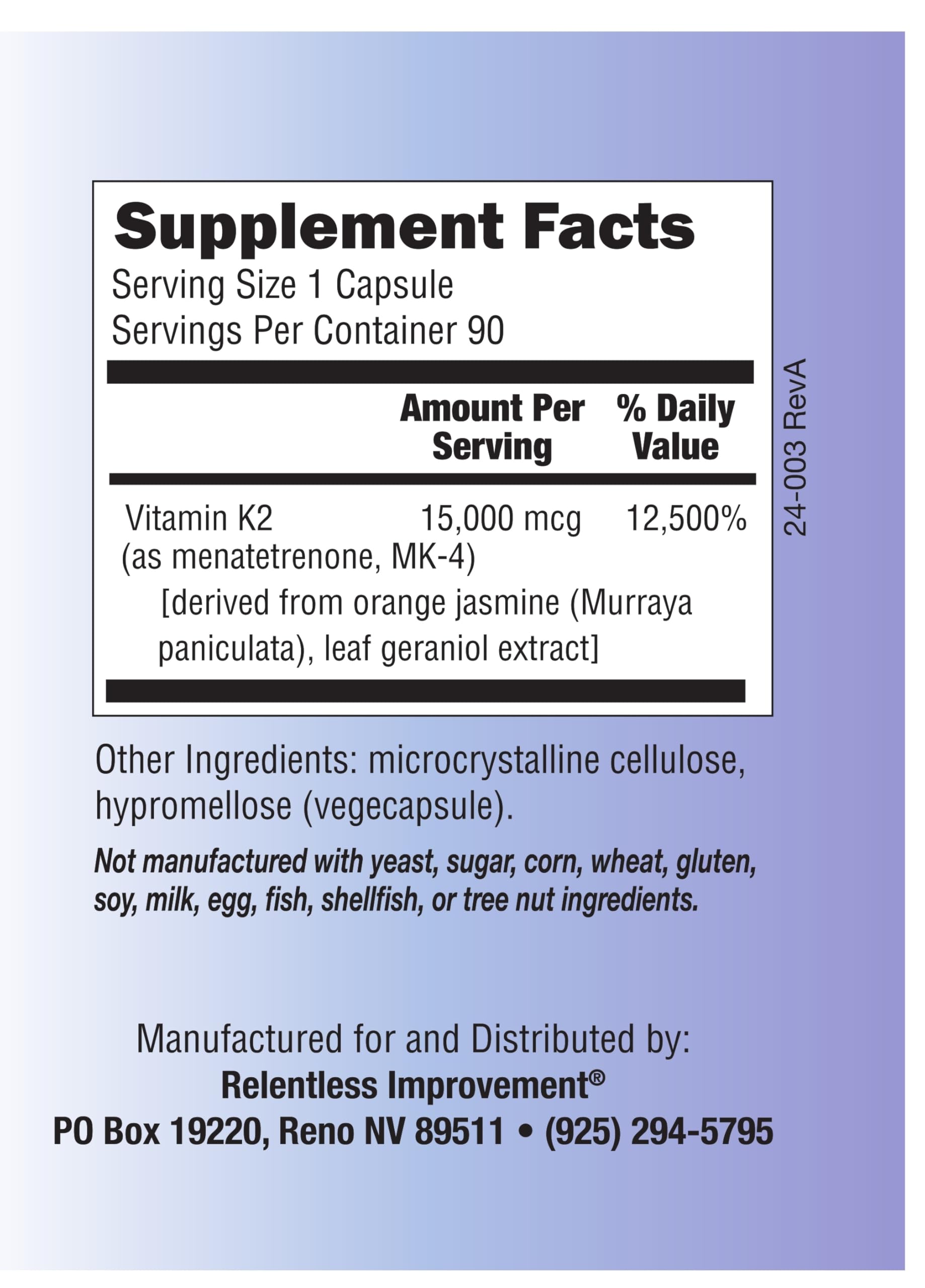 Relentless Improvement packaging box emphasizing vegan and soy free formula
