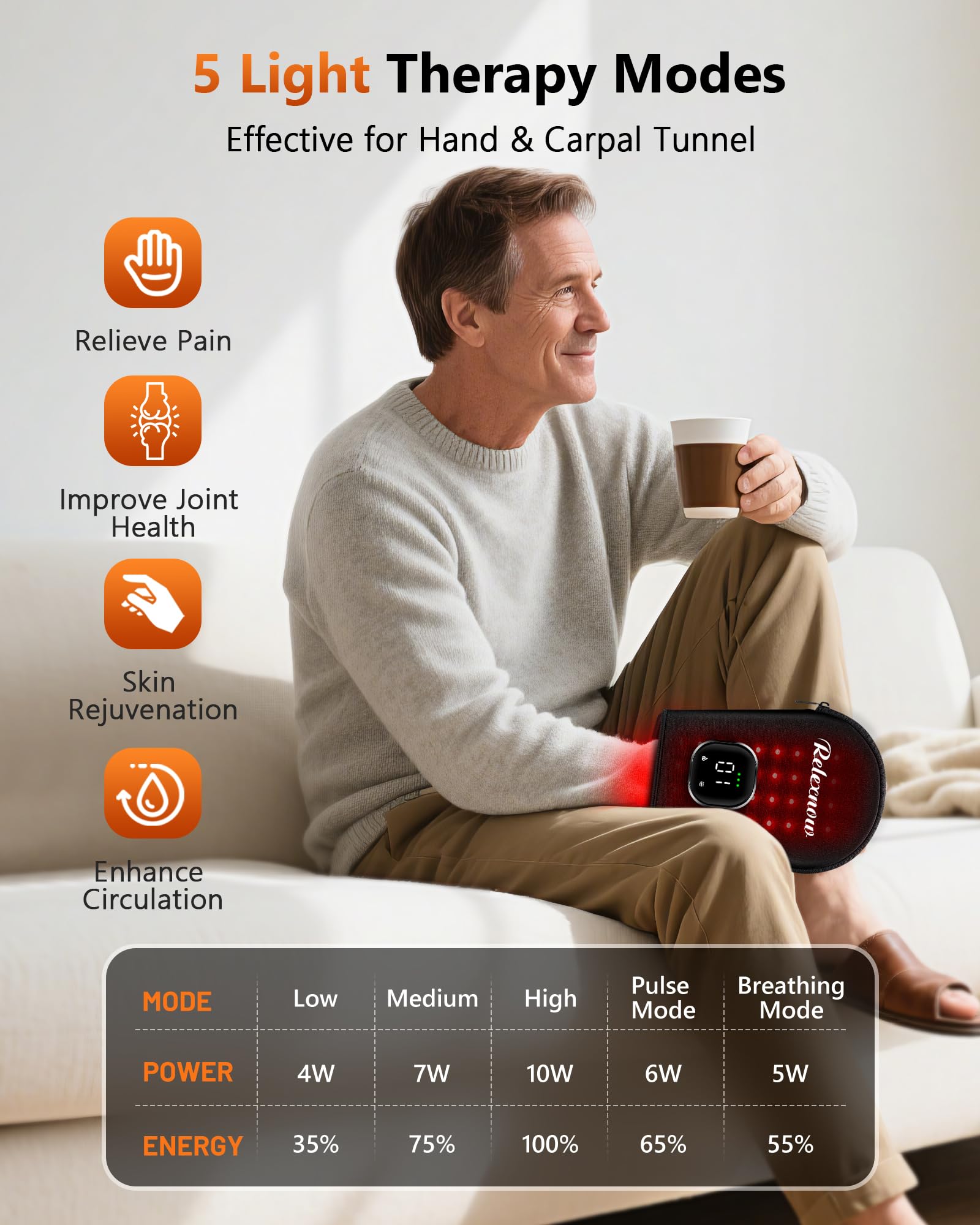 RELEXNOW red light glove fingers focus for joint comfort during daily activities