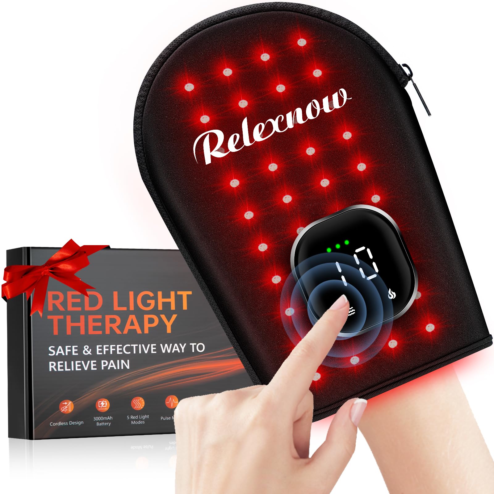 RELEXNOW cordless red light glove palm and wrist with 80 beads for targeted relief