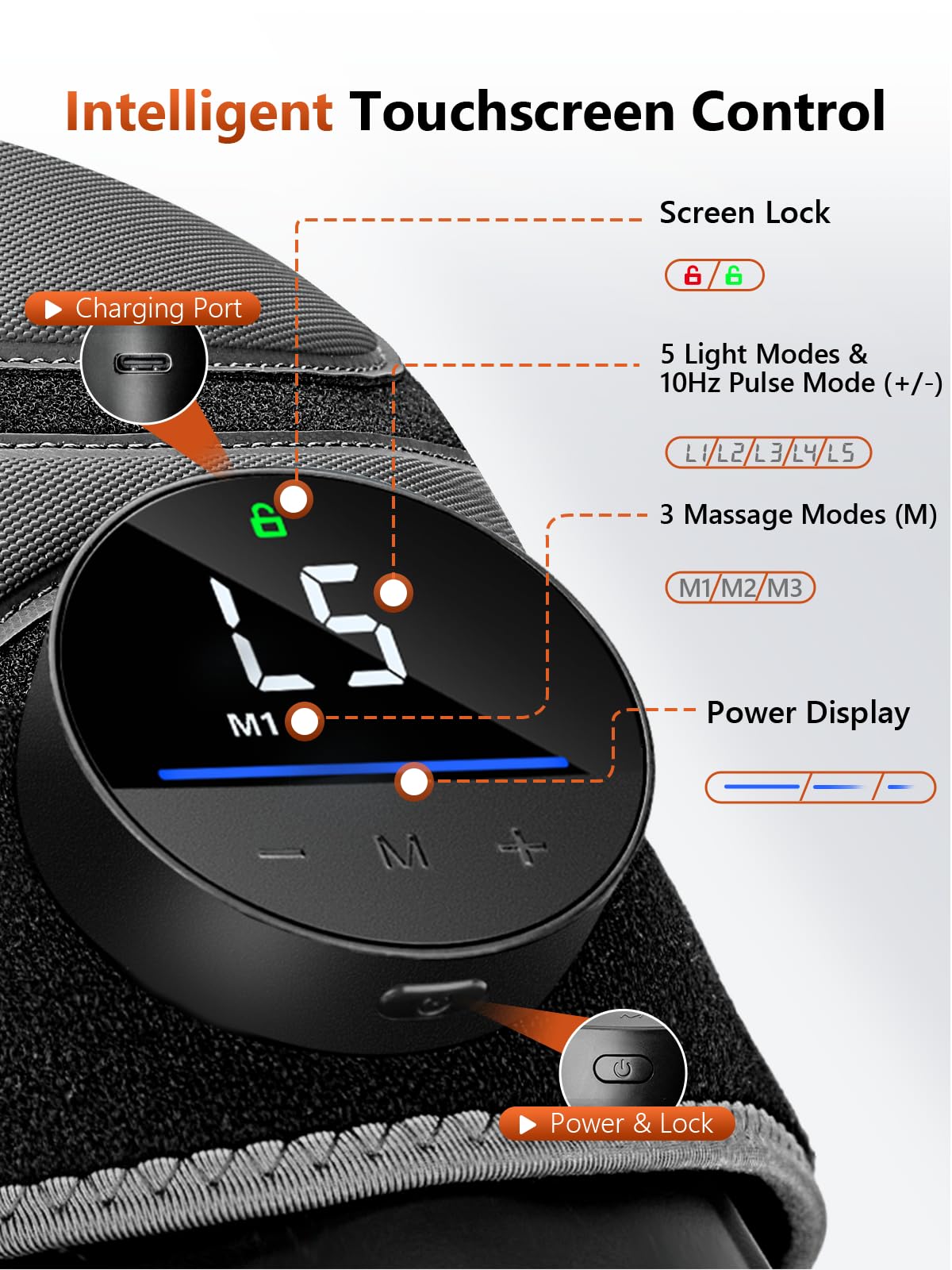 RELEXNOW intelligent touchscreen control for customizable vibrations and light modes.