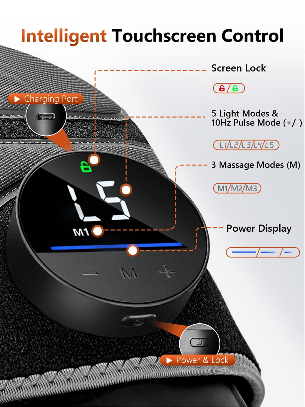 RELEXNOW intelligent touchscreen control for customizable vibrations and light modes.