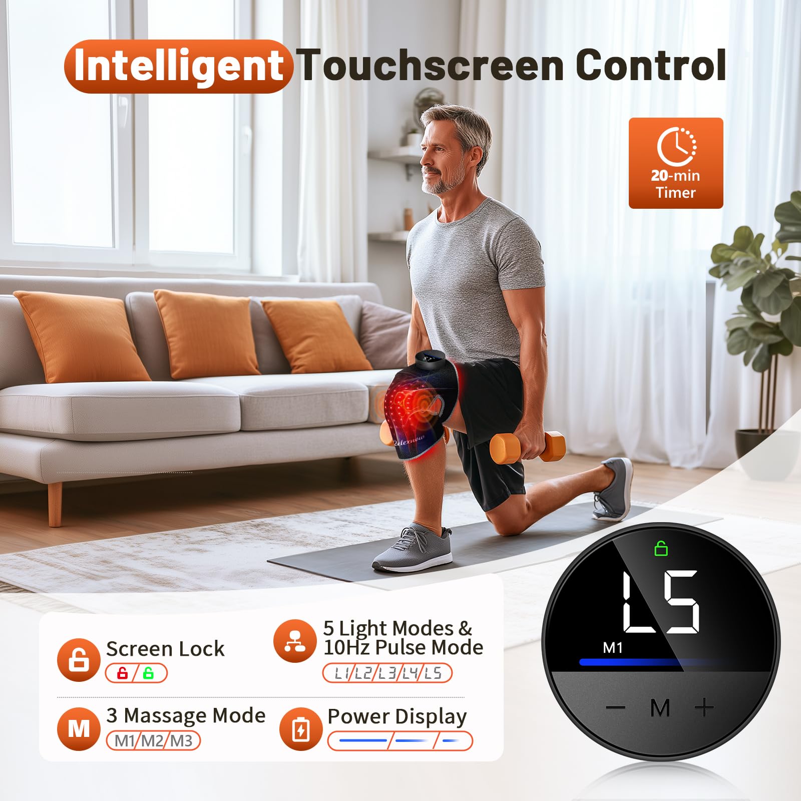 RELEXNOW knee massager showcases five heating zones for targeted warmth.