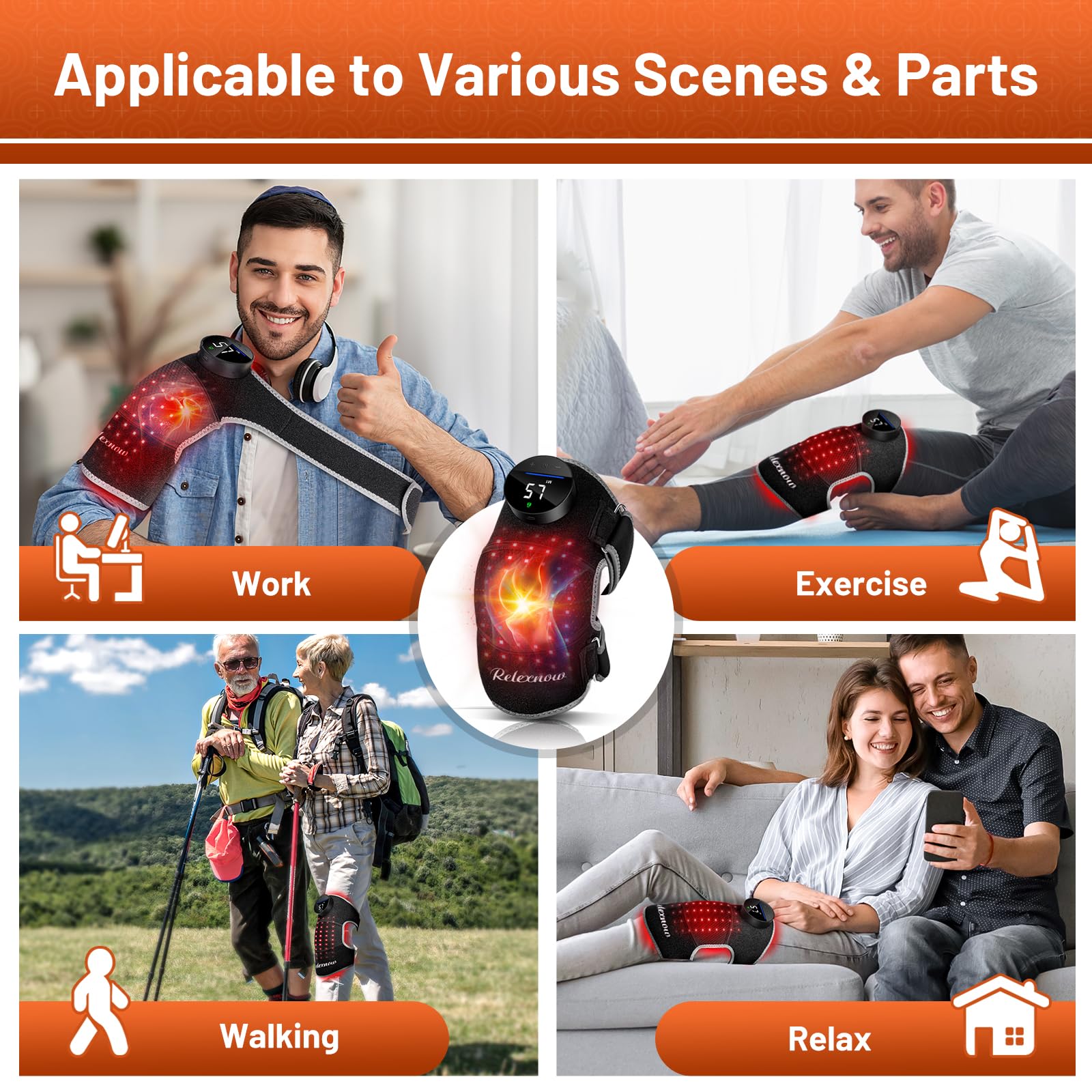 RELEXNOW portable design supports quick relief at home, work, or gym.