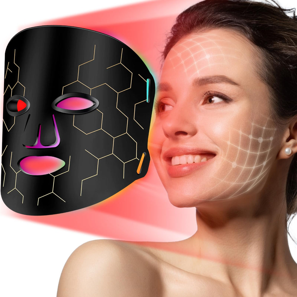 RELEXNOW LED face mask closeup showing eight therapy modes for customizable skincare