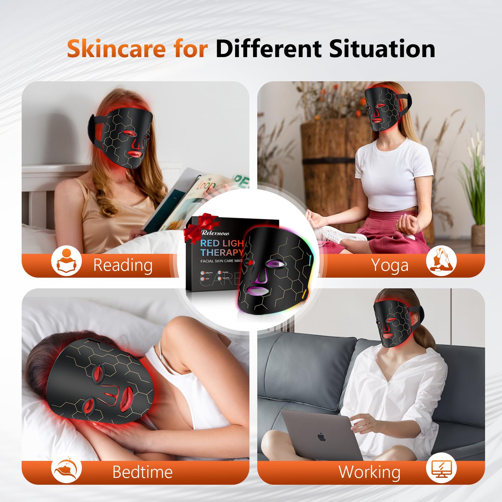 RELEXNOW LED face mask multi-wavelength lights for balanced skin tone