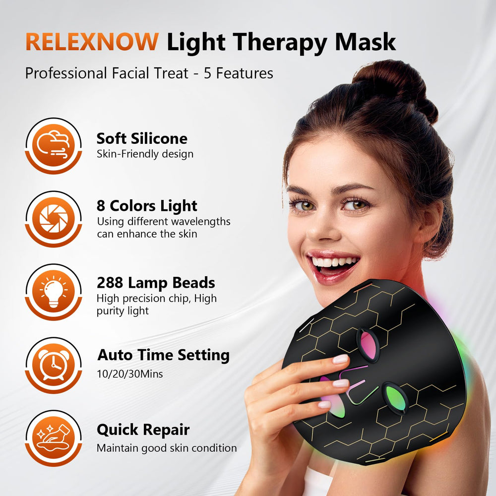 RELEXNOW LED face mask worn for comfortable at-home treatment sessions