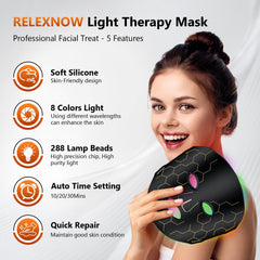 RELEXNOW LED face mask worn for comfortable at-home treatment sessions