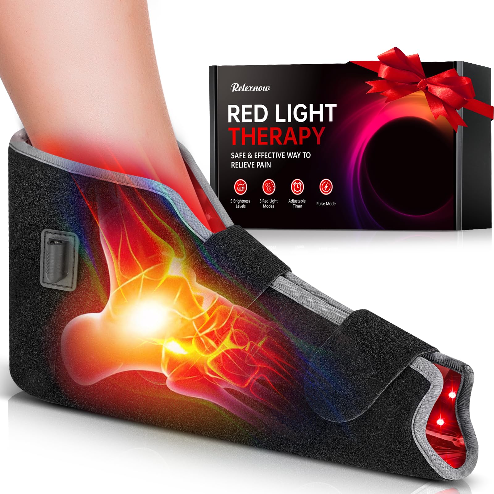 RELEXNOW red light foot device with full foot coverage for targeted relaxation.