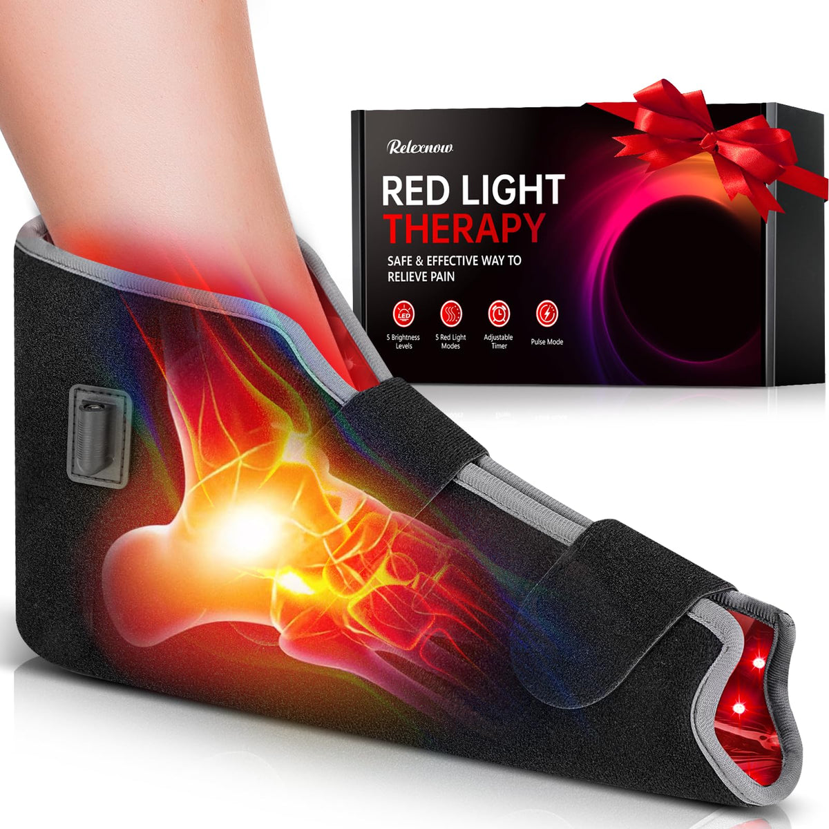 RELEXNOW red light foot device with full foot coverage for targeted relaxation.