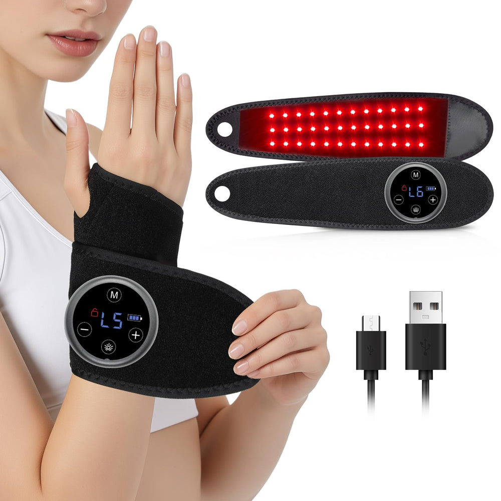 RELEXNOW red light wrist wrap front view for improved comfort during treatment.