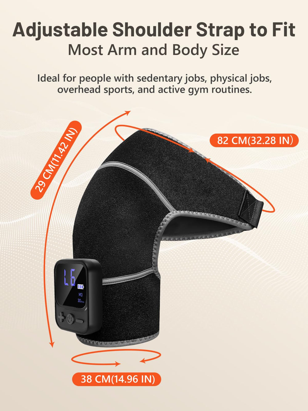 RELEXNOW shoulder wrap extension strap demonstrates adjustable fit