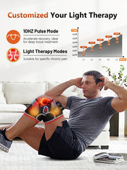 RELEXNOW thermal pulse knee massage showing three vibration levels and heat zones.