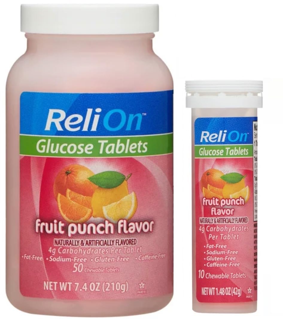 ReliOn Glucose bottle with Fruit Punch flavor for easy daily use.