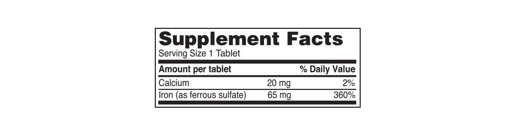 Reliable-1 iron supplement label shows ferrous sulfate content