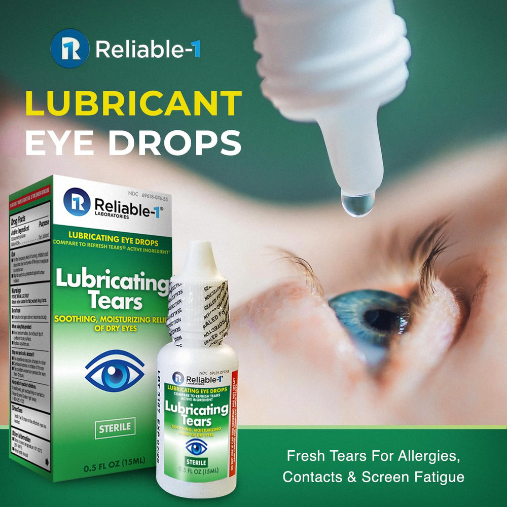 Reliable-1 Laboratories lubricant eye drops drop pour showing easy application