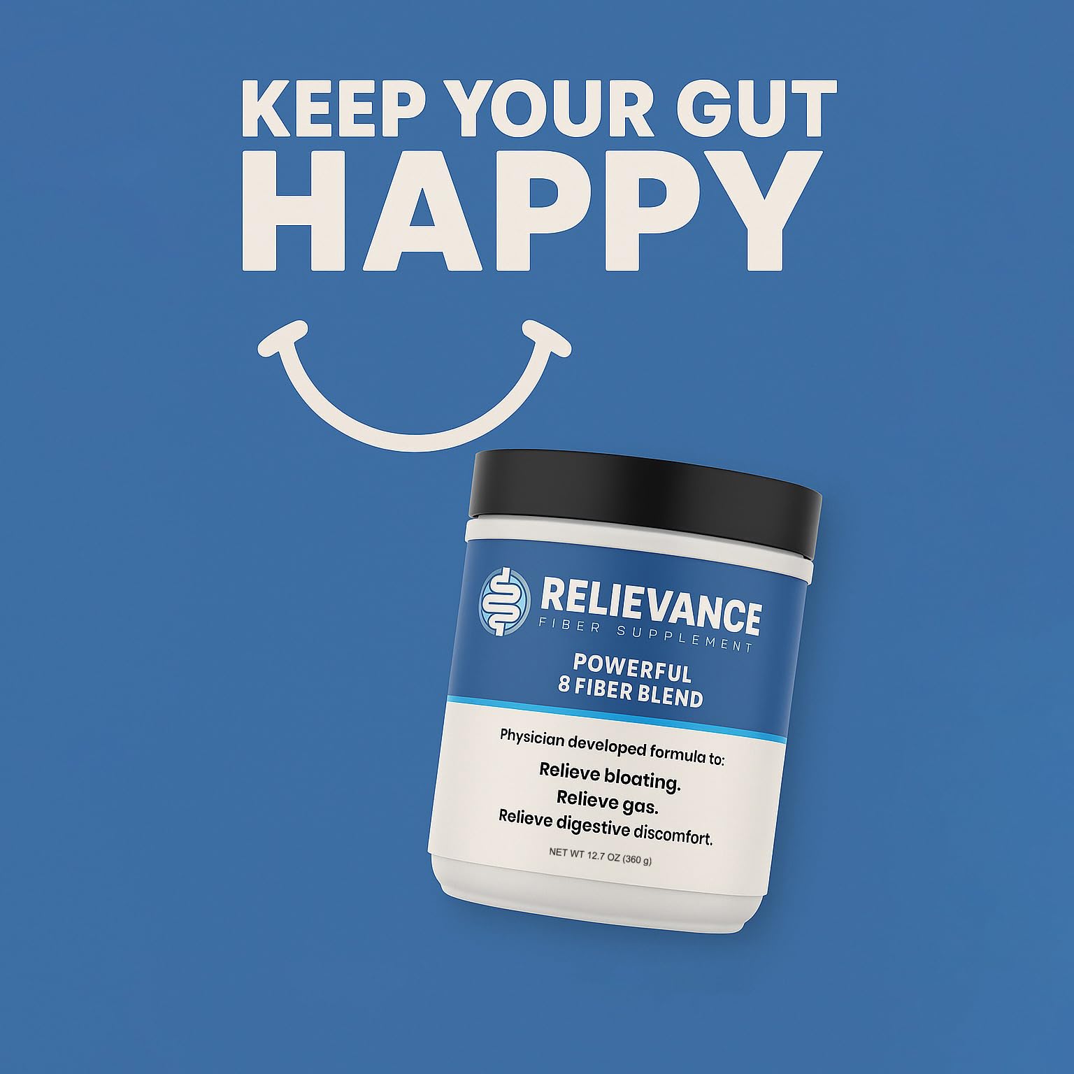 Relievance bottle with easy-dosing cap for convenient daily use.