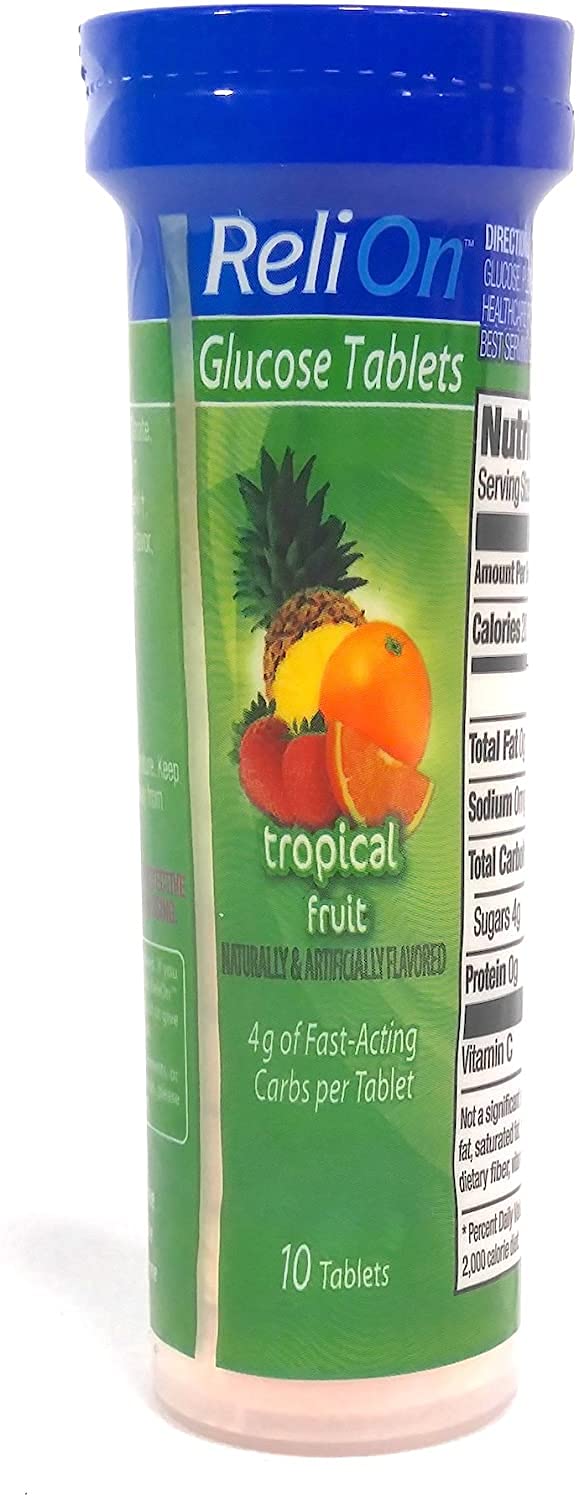 Relion Glucose Tabets tropical tube supports active days with flavor
