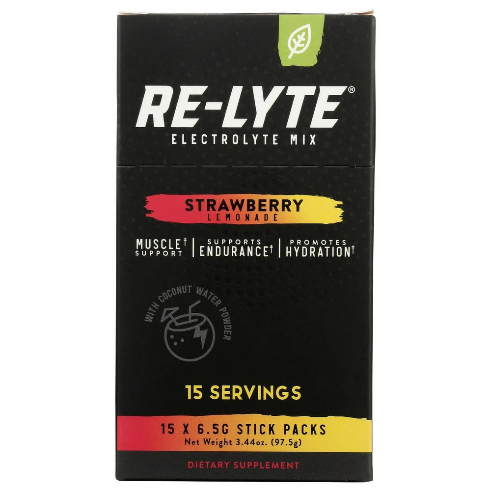 RELYTE Re-Lyte strawberry lemonade packet for on-the-go hydration.