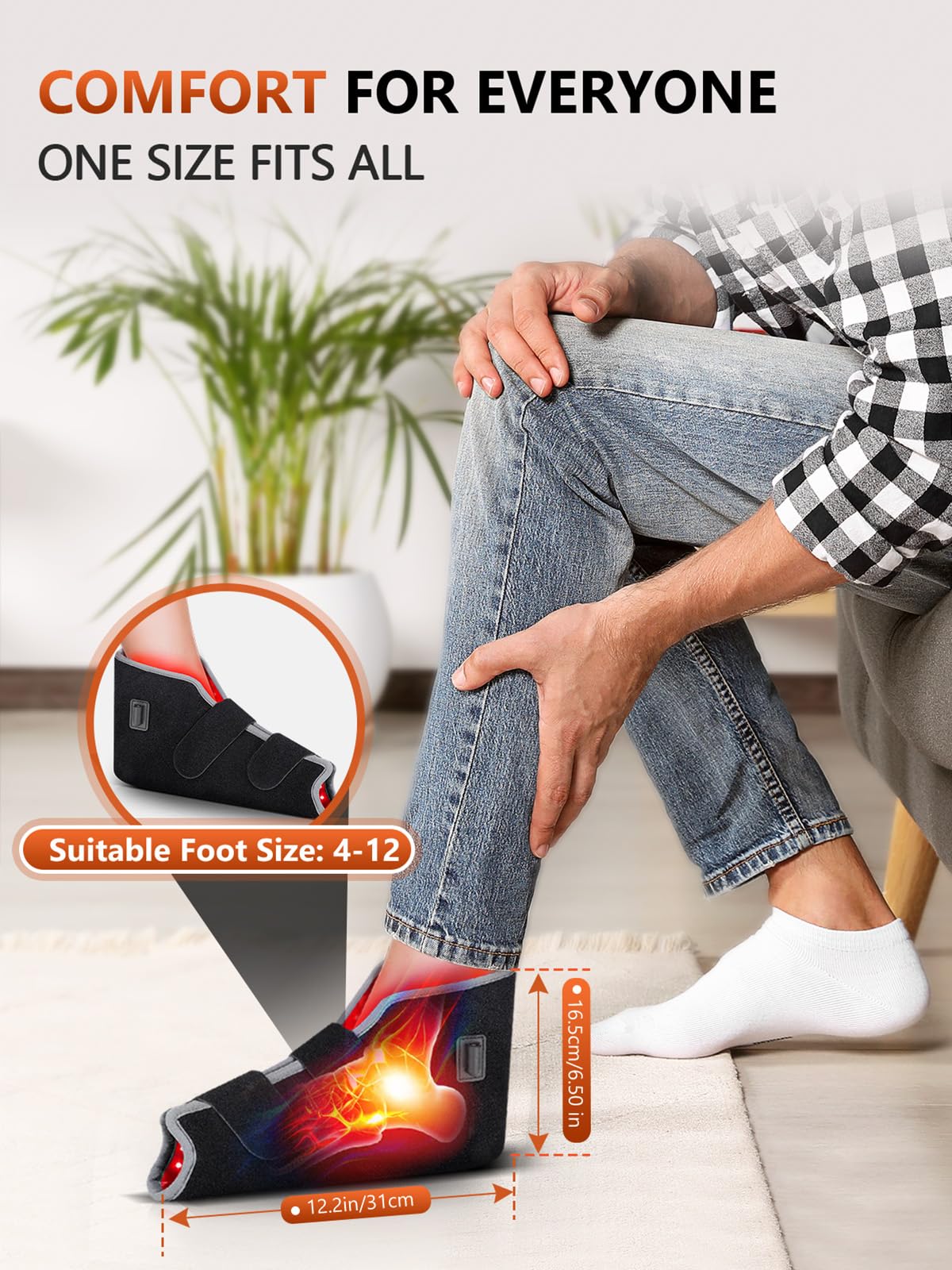 RELEXNOW foot therapy controller with LED display showing mode and timer.