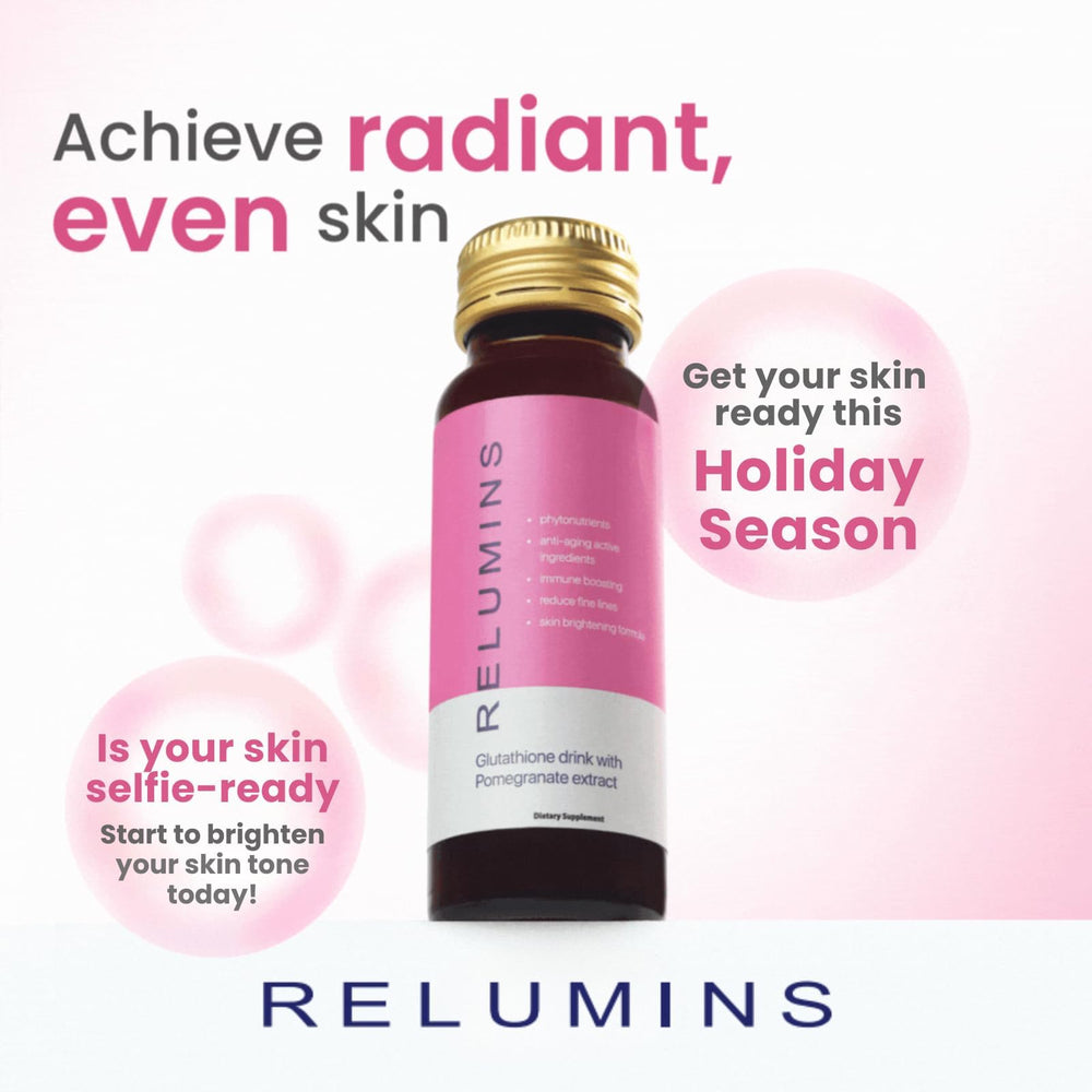 Relumins Glutathione Hydration Shot pouring into a glass for easy daily ritual.