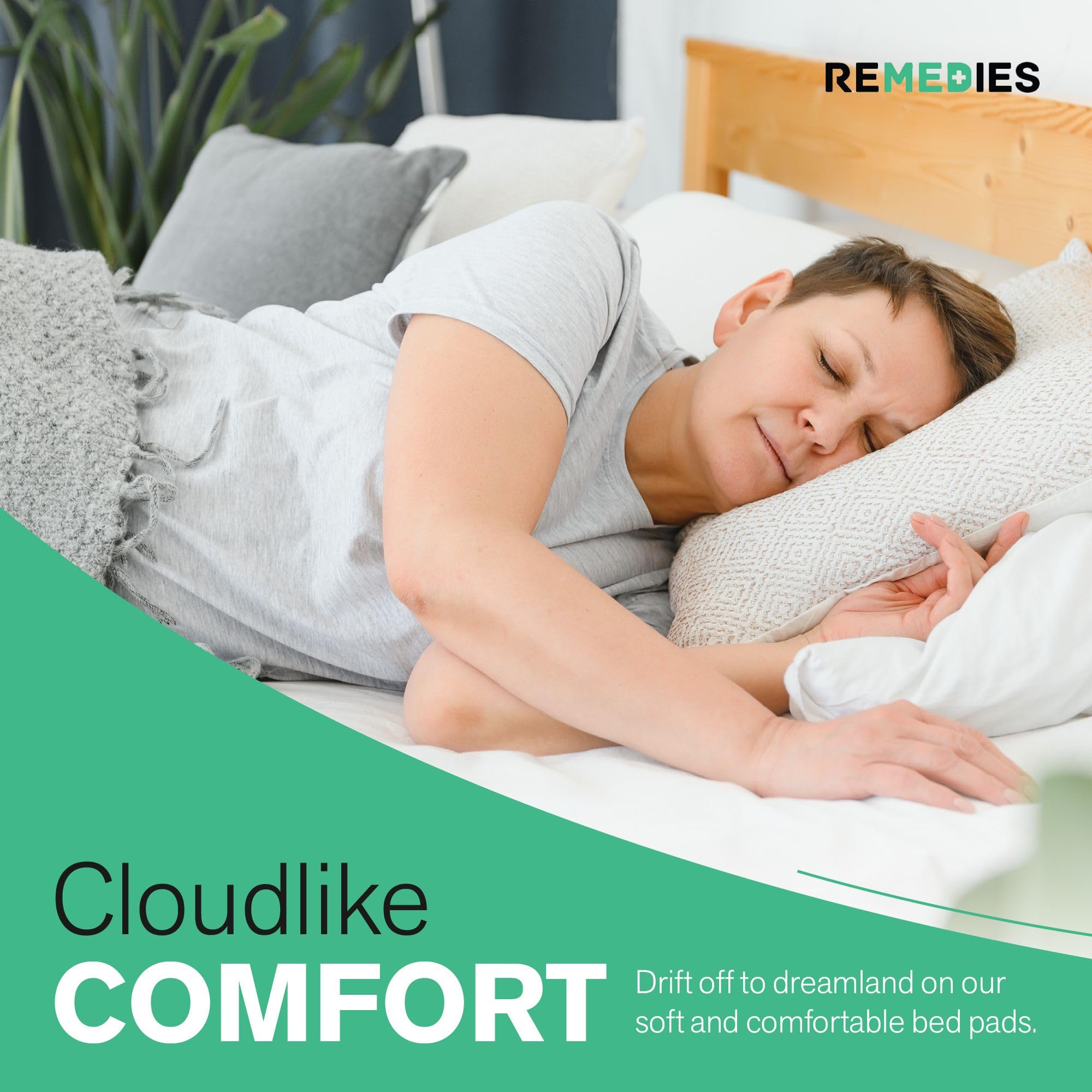 Remedies bed pad pre-folded pack shows easy storage and quick setup.