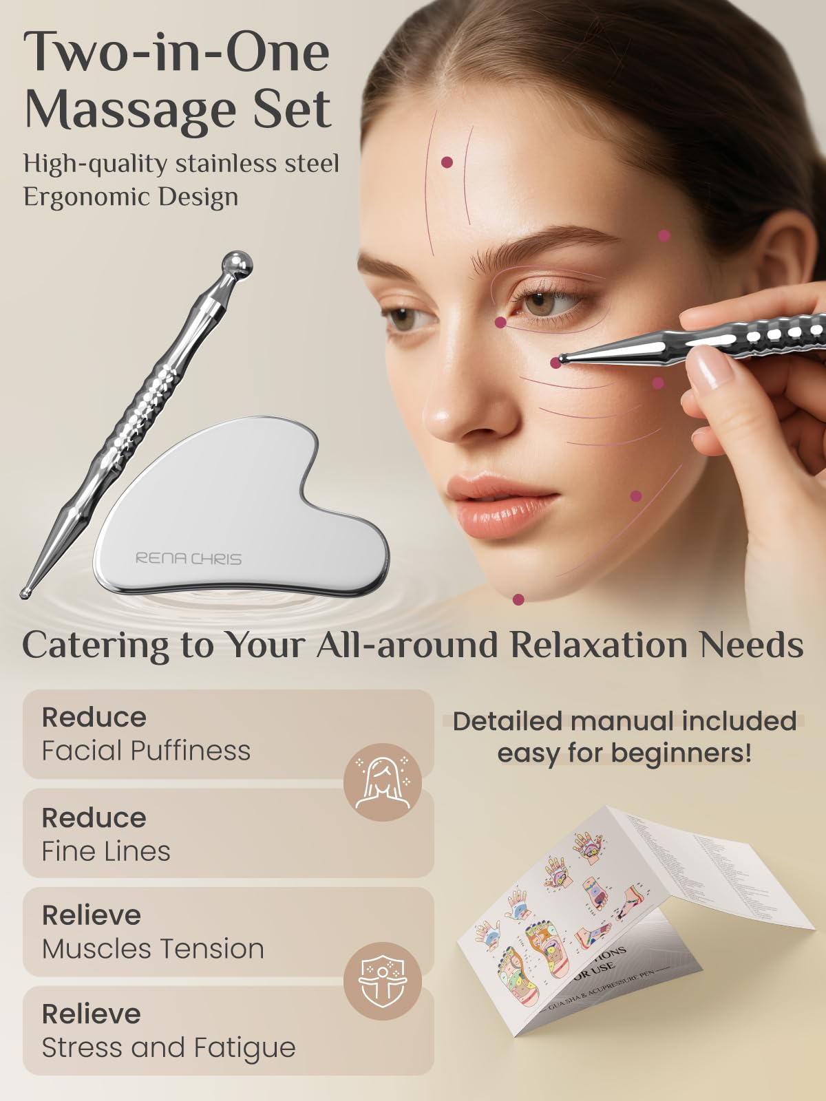 Rena Chris acupuncture pen in use with home guidance.