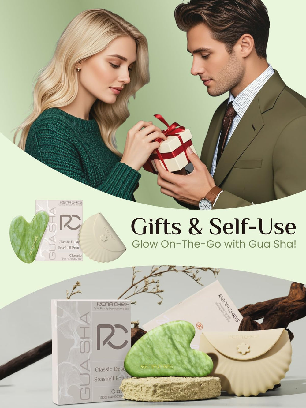 Rena Chris gua sha cuidado de piel relajante y natural.