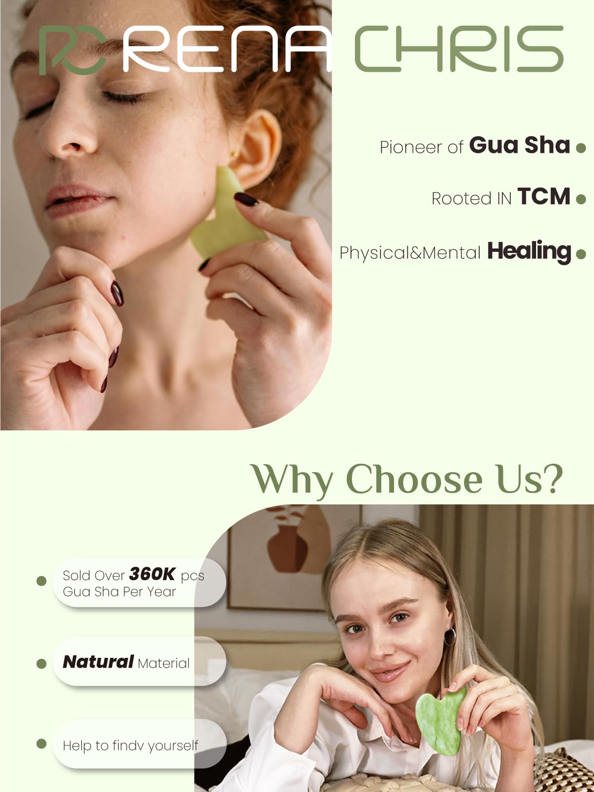 Rena Chris gua sha guía de uso y videos explicativos.
