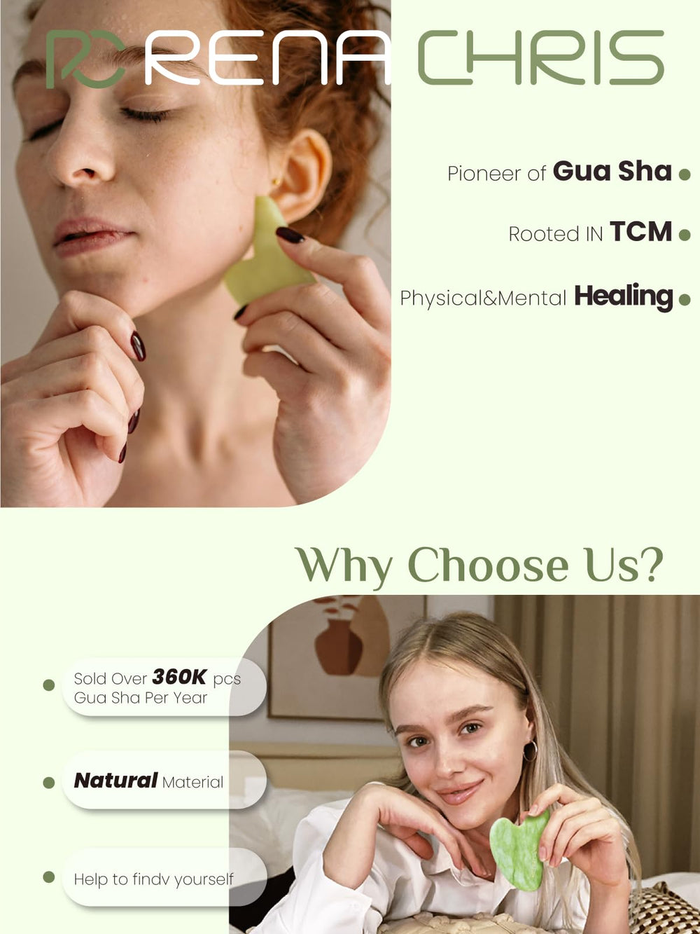 Rena Chris gua sha guía de uso y videos explicativos.
