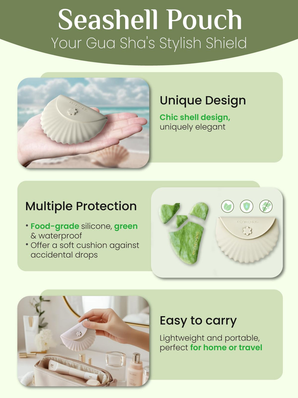 Rena Chris gua sha jade Xiuyan natural para favorecer circulación facial.