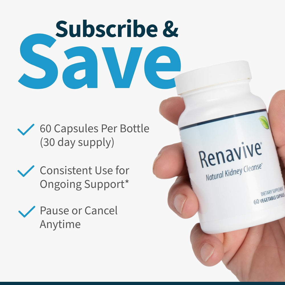 Renavive Kidney Cleanse packaging box highlighting USA-made GMP facility
