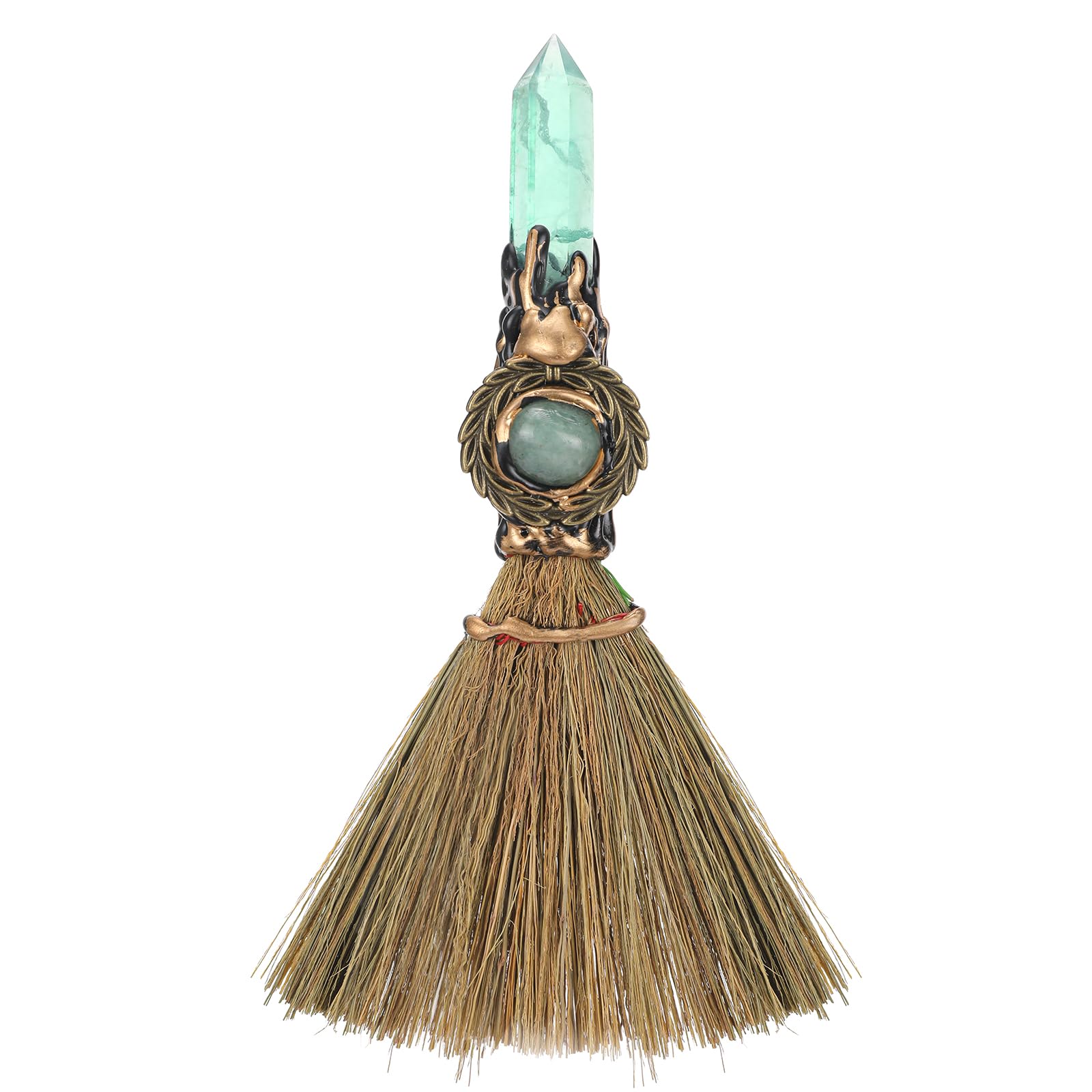 RENEMEGO Witch Broom with quartz point to aid focus during rituals.