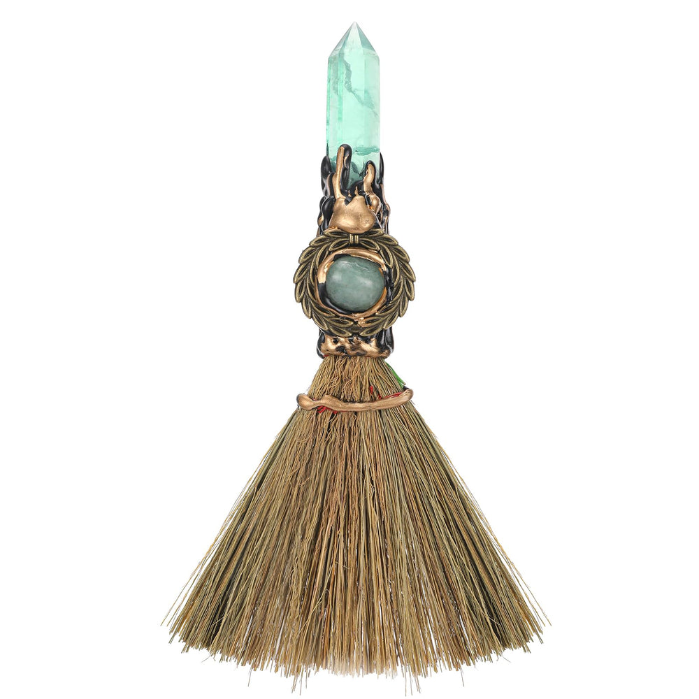 RENEMEGO Witch Broom with quartz point to aid focus during rituals.