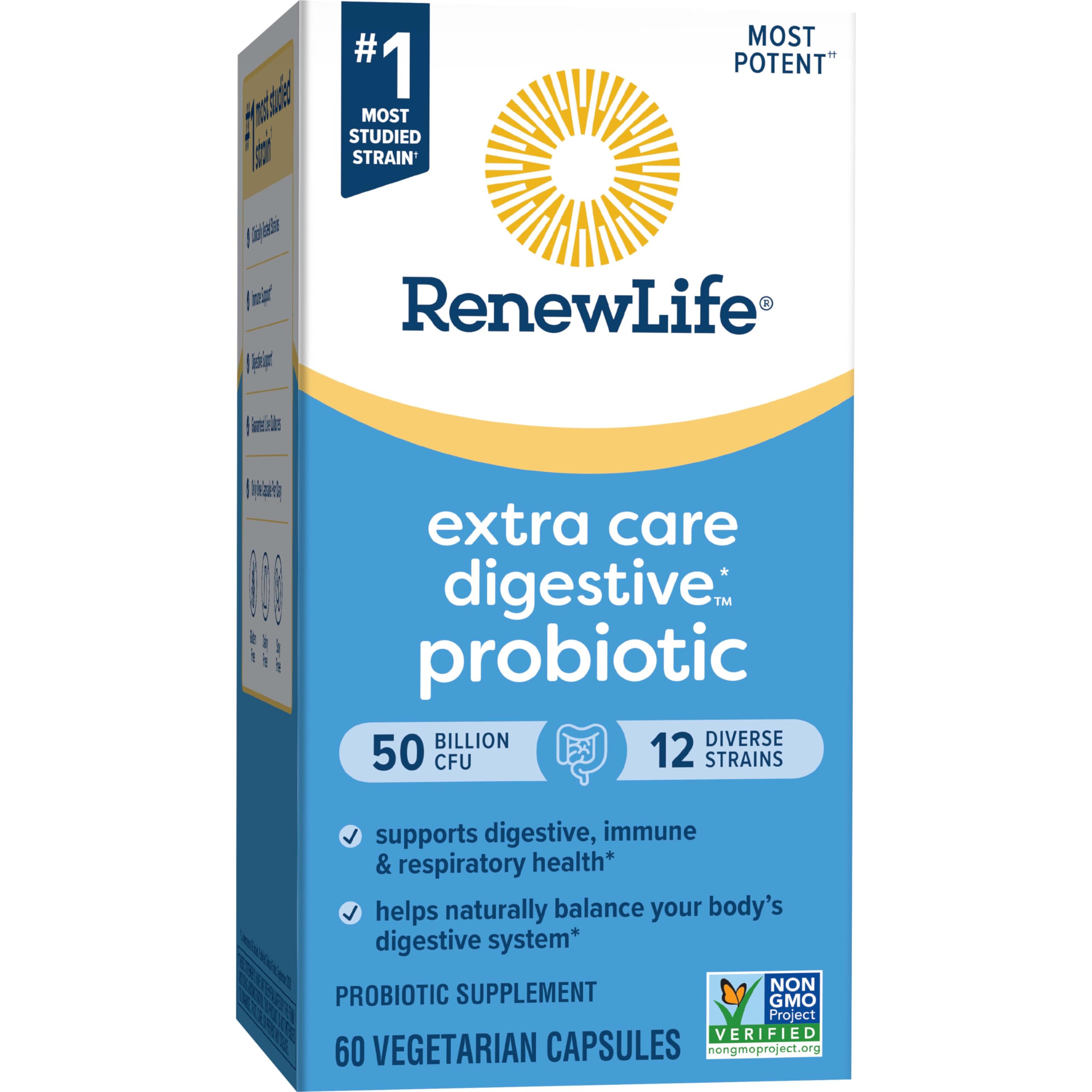Renew Life 60 capsules bottle on a kitchen counter for daily wellness routine