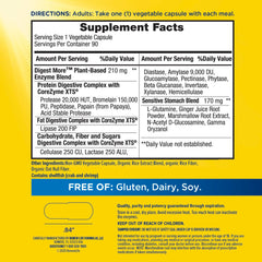 Renew Life DigestMore bottle label close-up highlights enzymes and L-glutamine.