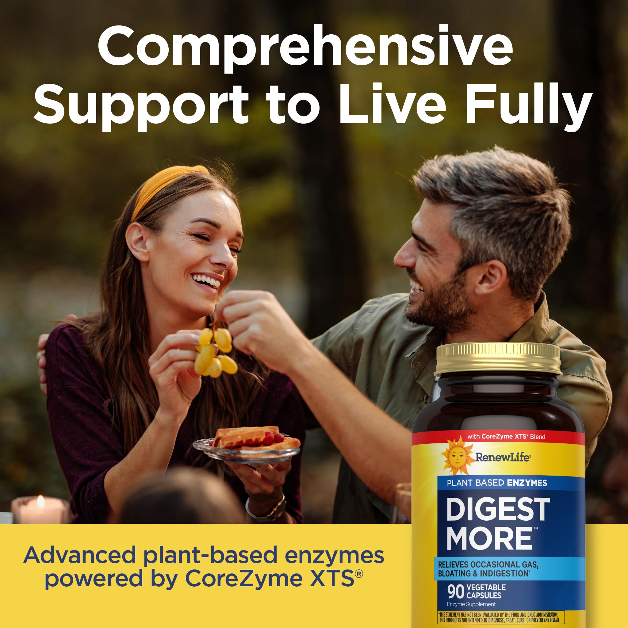 Meal scene with DigestMore suggesting daily digestive routine.