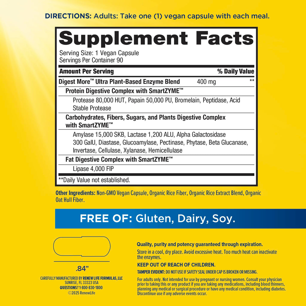 Close-up of DigestMore Ultra capsules highlights plant-based enzymes for gas relief
