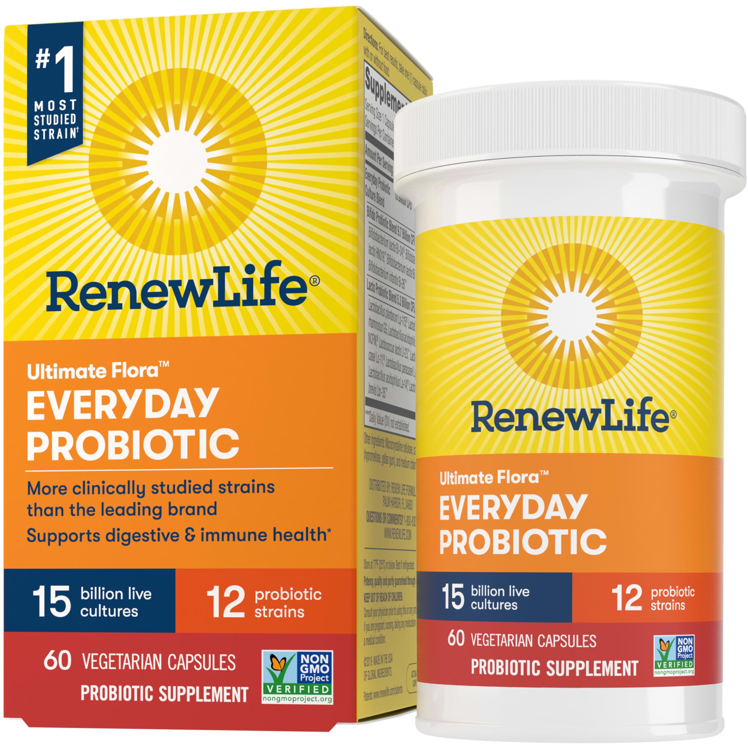 Renew Life Everyday Probiotic bottle front highlighting daily digestive support
