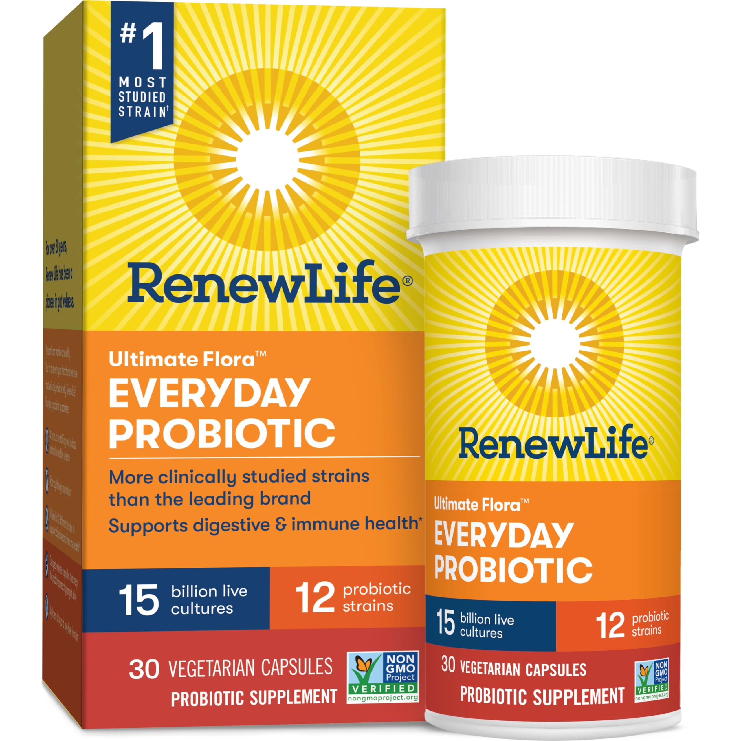 Renew Life Everyday Probiotic Capsules bottle, supporting daily digestive balance and overall well-being.