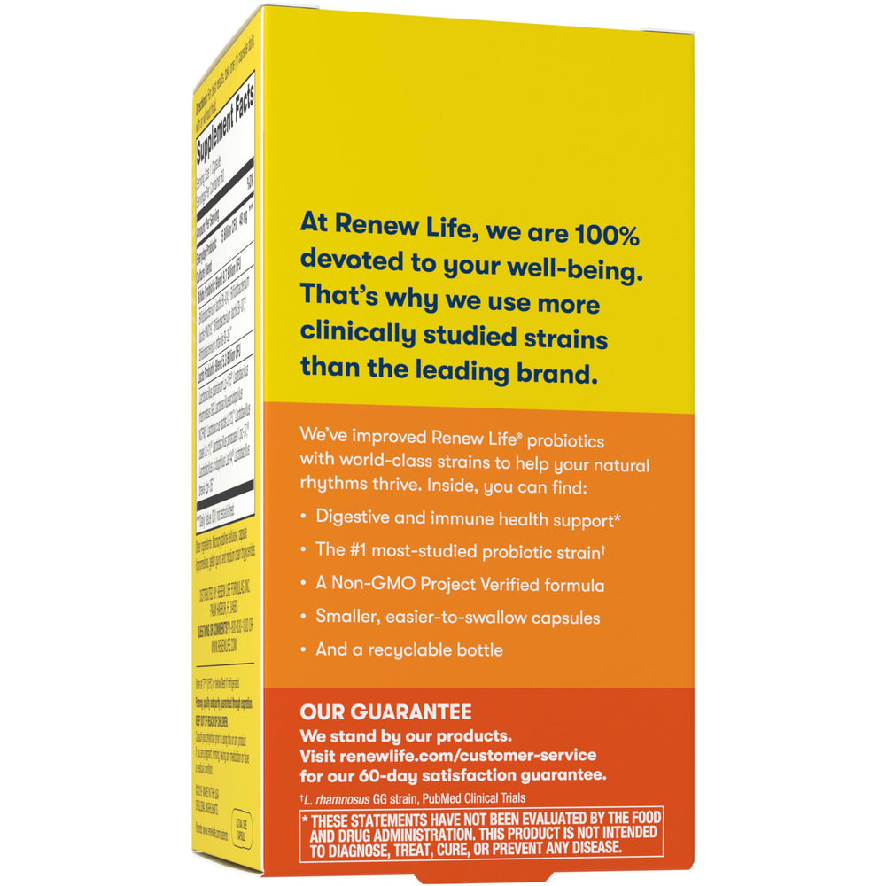 Renew Life Everyday Probiotic capsules on a spoon with water demonstrating easy daily use