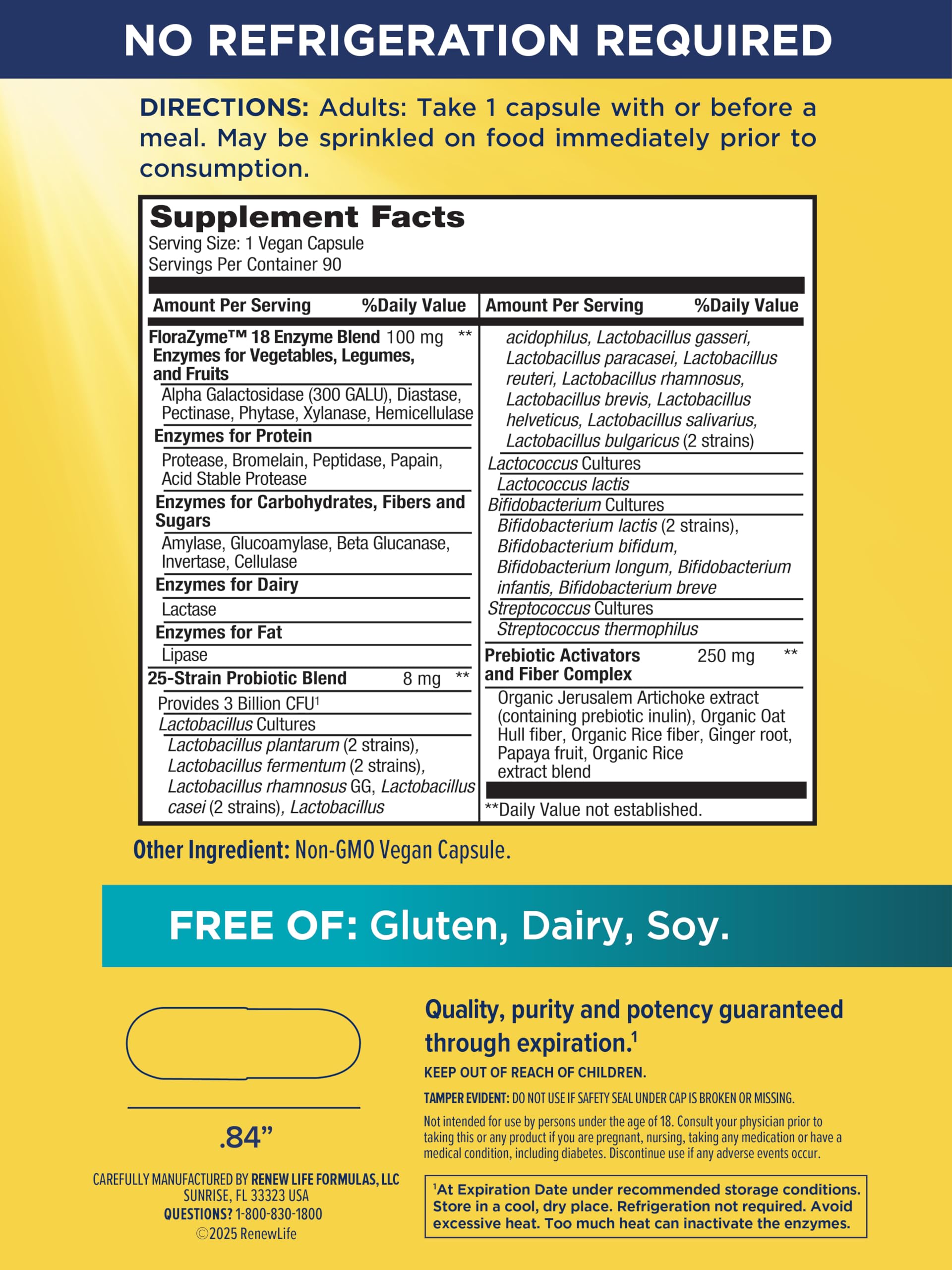Renew Life Florazyme enzymes blend close-up, plant-sourced for digestion.