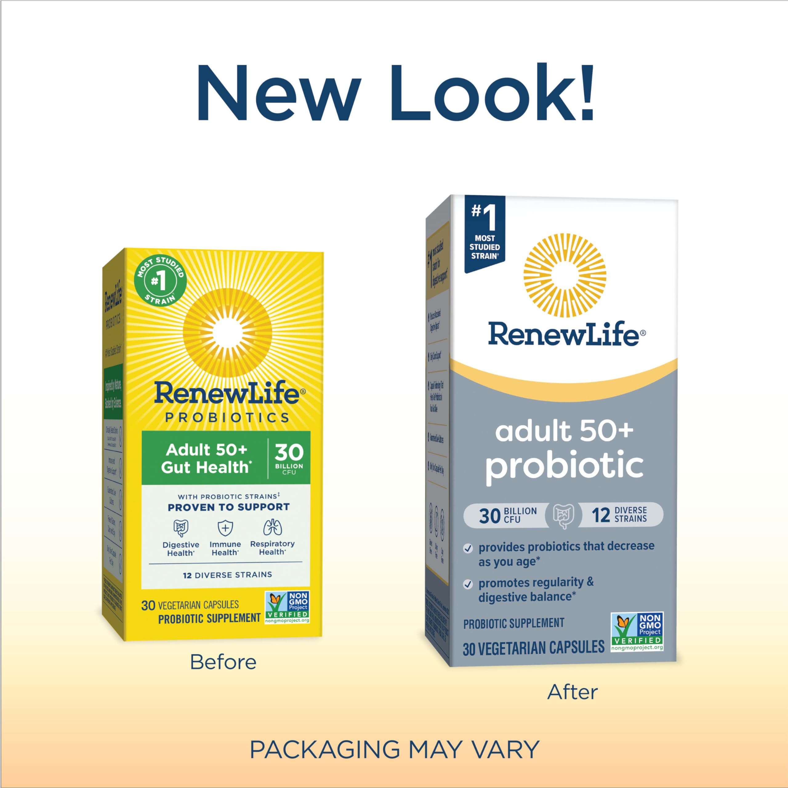 Renew Life Probiotic 50 Plus bottle back with ingredients and allergen statements