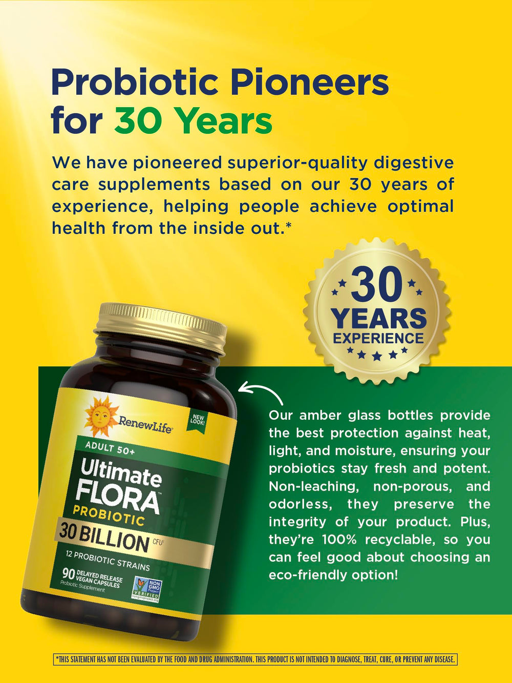 Non-GMO verified seal on Renew Life Probiotic 50 Plus bottle.