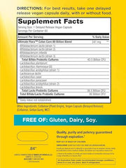 Renew Life probiotic capsules dispensing image highlights 12-strain formula for gut balance.