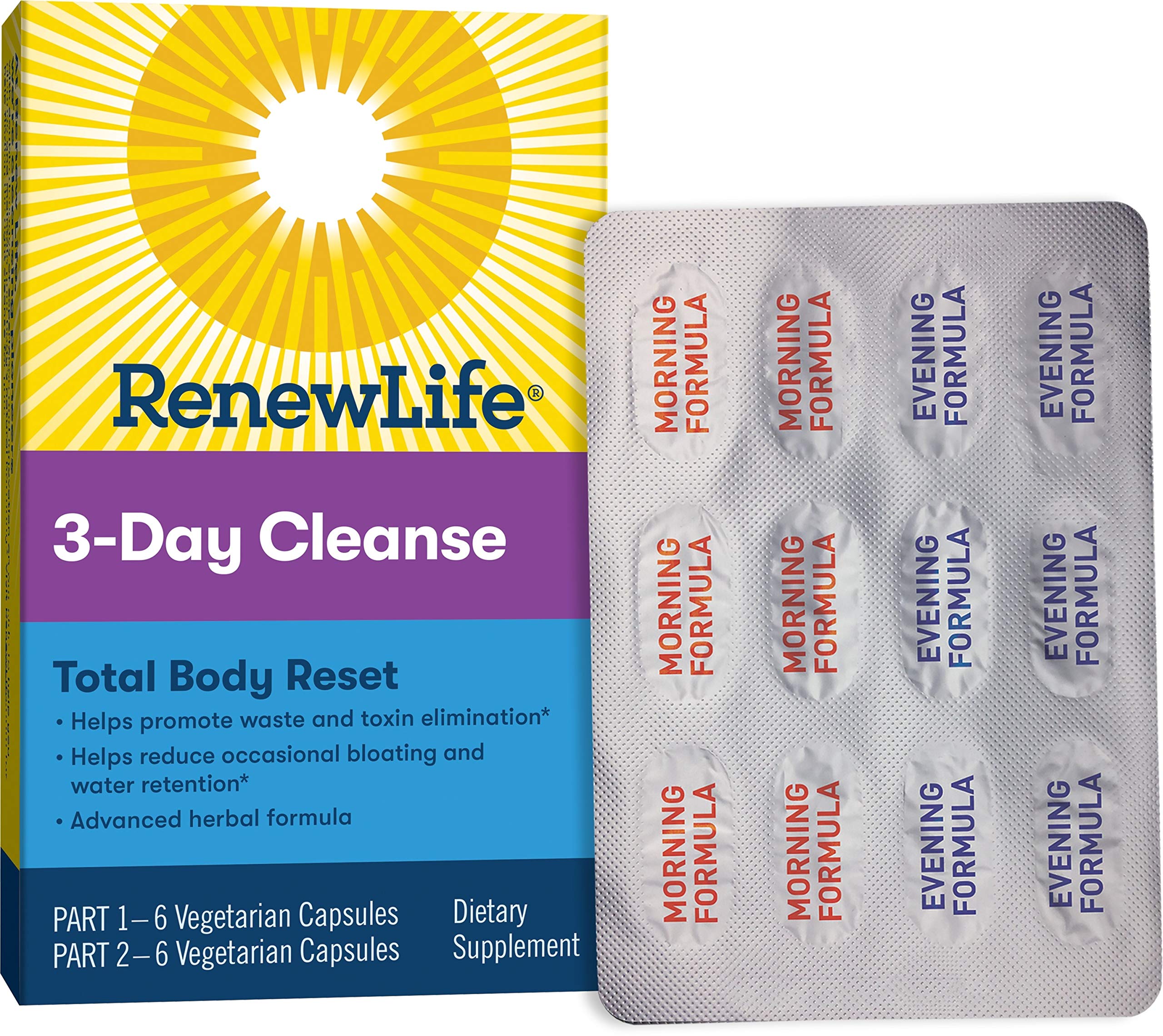 Renew Life Total Body Reset bottle front with capsules for a gentle 3-day cleanse.