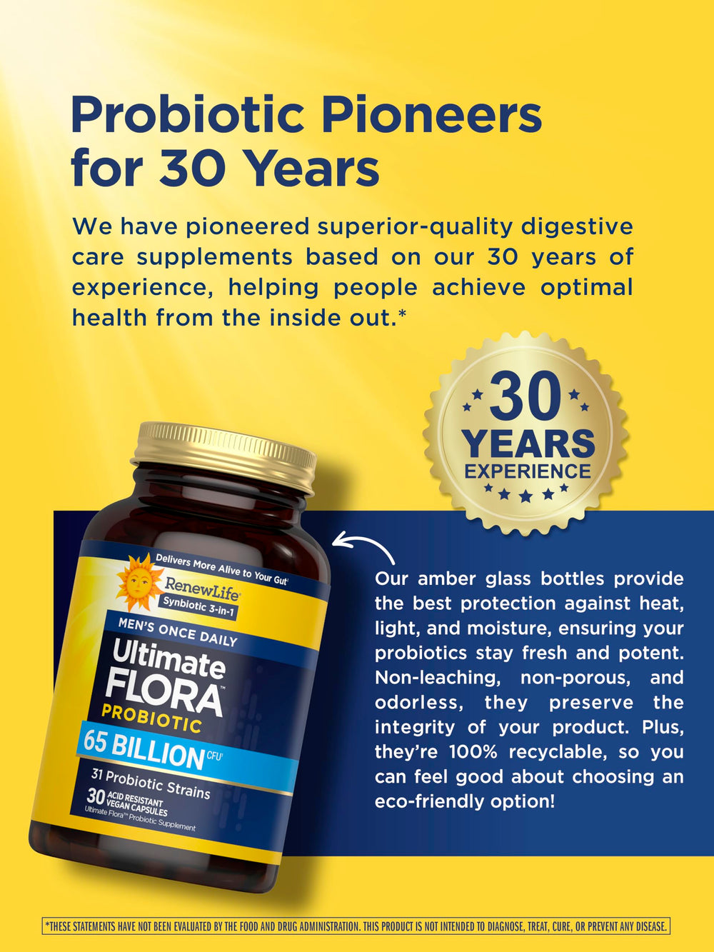 Renew Life Ultimate Flora Men 65 Billion CFU dairy-free formulation for plant-based lifestyles.