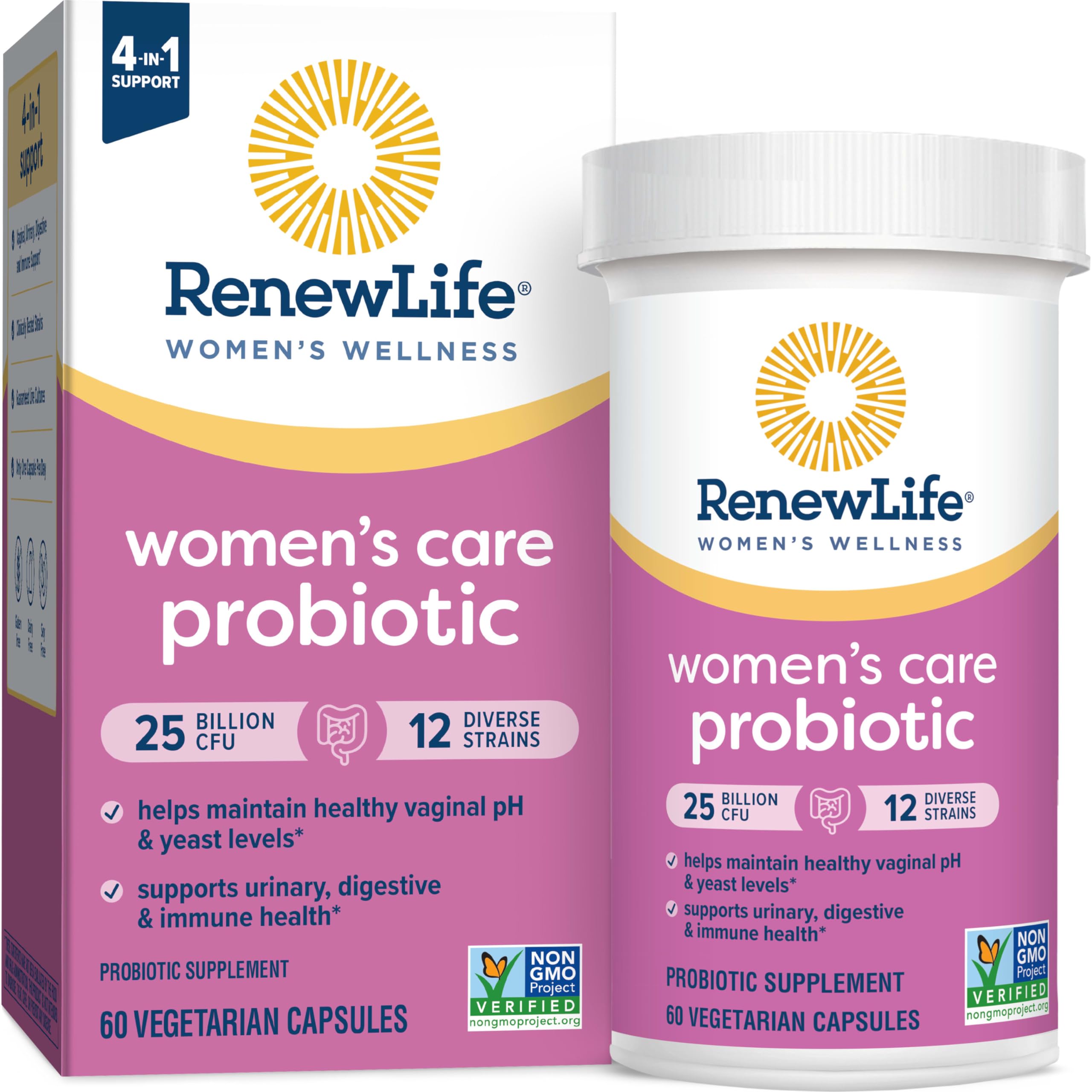 Renew Life Women's Probiotic bottle showing 25B CFU for daily urinary and digestive balance